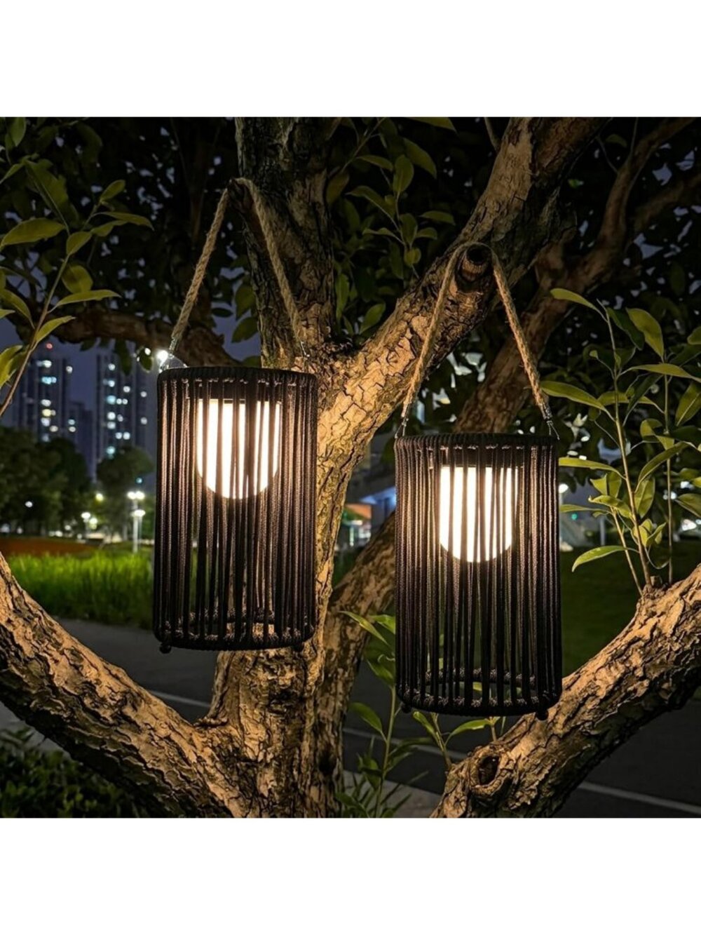 2 Set Solar Lanterns - 10.5'' Waterproof Outdoor Table & Hanging Lights for